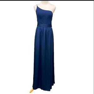 David’s Bridal navy one shoulder gown size 8